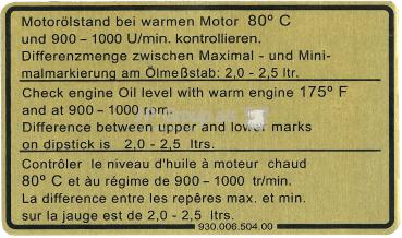 Klebeschild, Motorölstand 3,0 SC früh 08/77-07/80