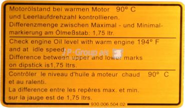 Klebeschild, Motorölstand 3.0-3.3 08/80-07/89