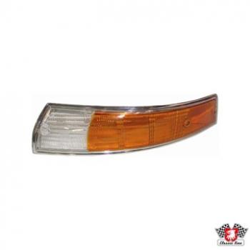 Blinkleuchteglas, EU, Chromrand, gelb/weiß, links, mit E-Marke