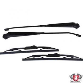 Scheibenwischersatz mit Wischerarmen und -blättern, Edelstahl, schwarz lackiert, links/rechts