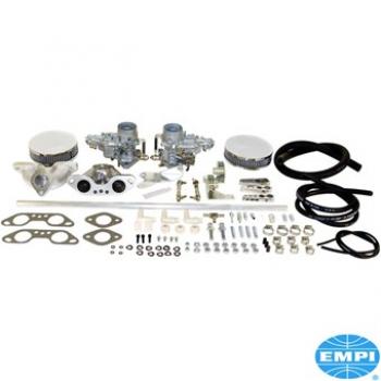 Doppelvergasersatz, Weber 34 ICT, mit Ansaugkrümmern und Luftfiltern