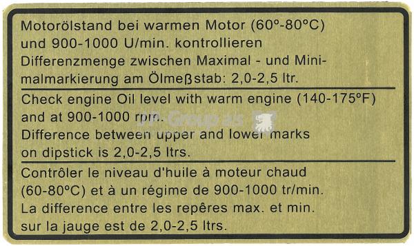 Klebeschild, Motorölstand